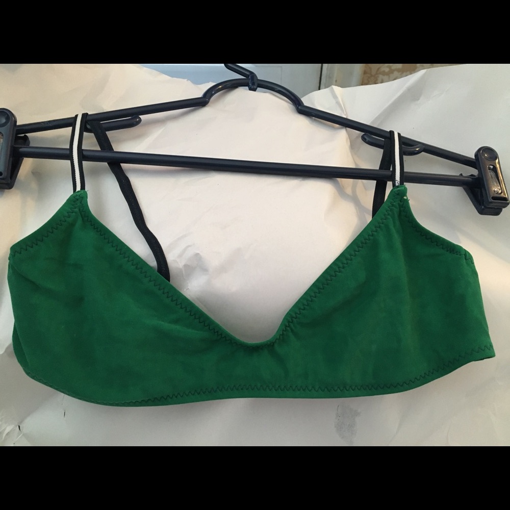 Tommy Junior Swim Bikini Top Forest Green.  Blue & White T.H. Straps